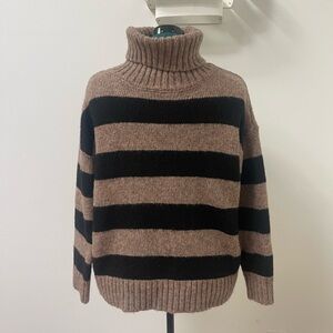 Evereve Black and Brown Cowl Neck Sweater with Relaxed Fit